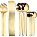 RASOIWARE 24-Piece Flatware Set, Stainless Steel Knife Fork Spoon, Home Dinnerware Tableware Set for 6,Stainless Steel Cutlery Set for Home, Kitchen, Restaurant, Utensils (Gold)