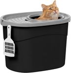 Iris Ohyama Cat Litter Box with Scoop, Up to 7kg, Black/Gray, Top Entry, Cat Litter Tray, Enclosed, For Kitten, High Sided, Hooded, Large, Jumbo, BPA Free, Deep, Easy to Clean, TECL-20