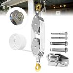 YATOINTO Rope Pulley Hoist 4400 LB, 8:1 Power Pulley Block and Tackle System, Pulley Block 65ft, Rope Hoist for Garage Warehouse Constructions with 1 Swing Hanger 2 Screws 2 Expansion Bolts