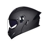 TTMiku Motorcycle Helmet Modular, Integrated Dual Visor Flip Up Full Face Motocross Street Bike ATV Snowmobile Motorbike Helmet, DOT Approved, Carbon Fibre, S