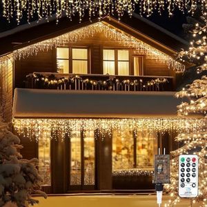 Icicle LED Christmas Lights Outdoor, 520 LED 49.2FT 8 Modes with 80 Drops Warm White Icicle Lights,Remote Control Outdoor Indoor Fairy String Lights for Christmas Party,Holiday,Wedding Decorations