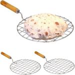 FINALITY Stainless Steel Small Papad Roaster Chapati Roti Jali with Wooden Hendel (1)