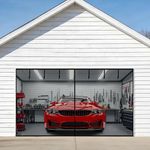 Sunolga Magnetic Garage Door Screen for 2 Car 15x7 FT, Reinforced Polyester Magnetic Screen Door with 26 High Energy Magnets and 6 Strapping Tapes, Hands-Free Screen Door Mesh for Garage Door Black