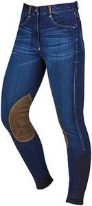 Dublin Shona Knee Patch Denim Breeches, Blue Denim/Navy, Ladies 16/34"