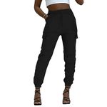 Women's Cargo Picket Detail Casual Stretch Fit Combat Trousers Pants (S-M, Black)