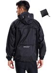 BALEAF Men's Light Running Hiking Rain Jacket Waterproof with Hood Windbreaker Pullover Coats Hoodie Packable Black Size XL