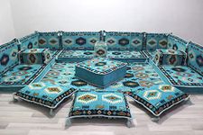 U Shaped Arabic Sofa Set, U Shaped Sectional, Arabic Majlis Sofa Set, Sectional Couch, Floor Cushion, Floor Sofa, Floor Couch, Jalsa, Floor Pillow (U Sofa + Ottoman + Pillows)