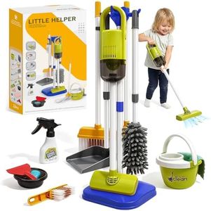 Dreamon Toddler Cleaning Set - 14Pcs Kids Cleaning Toy Set with 2-in-1 Kids Vacuum that Really Works, Pretend Home Cleaning Play Set for Toddler Age 3-7, Christmas Birthday Gift for Girls Boys(Blue)