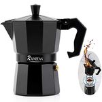 RAINBEAN Espresso Maker, Italian Stove Top Coffee Maker Moka Pot 3 Cup, Cafetiera Percolator For Coffee Latte Mocha Cappuccino Macchiato Cuban Cafe Makers, Black