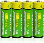 Rechargeable AA Batteries Double A NiMh AA 600mAh 1.2V AA Solar Battery Replace for Solar Garden Lights String Lights Solar Lanterns Replacement(4 Pack)