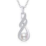 LOCIBLO June Birthstone Necklaces for Women 925 Sterling Silver Infinity Pendant White Gold Pearl Necklace Jewellery for Her, 16"+2"