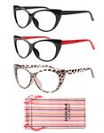 SOOLALA The Reading Glasses Company 3-Pair Value Pack Ladies Cat Eye Reading Glasses for Womens, +2.0