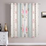 Batmerry Shabby Chic Roses Blackout Curtains for Bedroom, Vintage Floral Stripes Polka Dot Laces Grommet Top Drapes Thermal Insulated Window Curtains, Set of 2 Panels, 52x63 inches