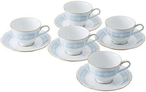 Noritake H9587A/1507 Cup & Saucer Set (Coffee/Tea), 7.8 fl oz (220 cc), Lace Wood Gold, 5 Guests, Blue, Fine Porcelain