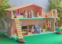 TinyMinyWorld Wooden Big Dollhouse Large Doll House with Furniture playset Age 3+ (Big Colour Villa 2 Stories)