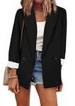 OMZIN Women's Casual Long Sleeve Lapel Oversized Button Work Office Blazer Suit Jacket Black M