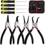 Hilitchi 9Pcs Snap Ring Pliers Set, including 4Pcs 7" Internal/External Circlip Pliers and 4Pcs Precision Hooks Set, Heavy Duty C-clip Pliers Lock Ring Pliers with Straight Bent Jaw