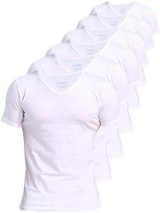 Comfneat Men's 6-Pack Undershirts 100% Cotton Comfy V-Neck T-Shirts (White 6-Pack, Medium)
