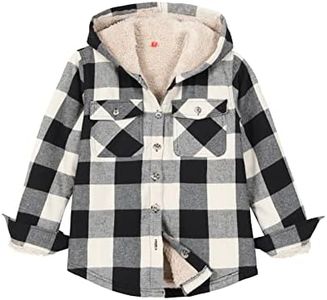 ZENTHACE Kids Boys Flannel Jacket Sherpa Fleece Lined Hooded Flannel Shirt Jacket Fuzzy Plaid Flannel Hoodie BKQ M Size 7-8