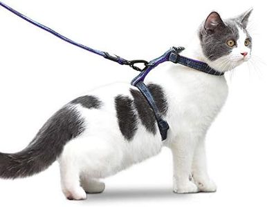 Texsens Cat Harness and Leash Set - Escape Proof Adjustable Soft H-shped Safety Strap Harness Rope with Safety Buckle for Pet Cats Kitten Walking Outdoor (Small, Denim Blue - Purple)