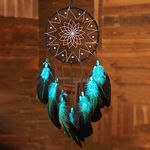 WOWDING Blue Dream Catchers Handmade, Boho Traditional Circular Net for Wall Hanging Decor, Bedroom Kids, Home Decoration, Art Ornament Craft Gift