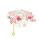 Cinnamoroll Crystal Pearl Bracelet Kawaii Beaded Bracelet Elastic Attraction Relationship Friendship Bff Best Bracelets for Girls Women Friendship Jewelry (A)