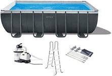 Intex 18 Foot by 52 Inch Ultra XTR Framed Swimming Pool Set with Sand Filter Pump, Pool Cover and Ladder, Protective Canopy, and Ground Cloth, Gray