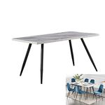 AINPECCA Dining Table with Black Metal Legs Kitchen Table (White Marble Effect Top, 150 * 90cm)