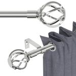 Curtain Rods 48 to 88 inch with Twisted Finials, Decorative Adjustable Drapery Rod Set with Brackets, Heavy Duty 5/8 Diameter Window Curtain Rod for Bedroom, Living Room - Silver(Chrome)