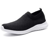 TIOSEBON Men's Lightweight Mesh Walking Trainers Casual Athletic Outdoor Fitness Shoes 12.5 UK Black