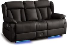 WISHDEER Loveseat Recliner Sofa, RV Recliner Couch, Manual Reclining Loveseat with Console for Living Room, Home Theater Seating with AC/USB C/USB and Drawer (Brown with LED, Loveseat with Console)