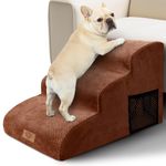 Pawchop Dog Steps for Bed, 3 Steps Non-Slip Pet Steps with Washable Cover, Waterproof Dog Ramp for Bed and Sofa, High Density Foam Steps for Small Injured Older Dogs Cats - Brown, 60x40x40cm