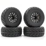 R.S 4PCS 110 * 47mm Rubber Tires Rubber Tires and 12mm Hex Wheel Fit for 1/10 or 1/8 Universal Short Course Truck Traxxas Slash VKAR 10SC HPI(Black)