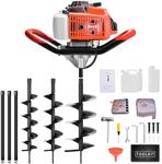 Post Hole Digger,72CC 2-Stroke Gas Powered Post Hole Digger, Earth Auger with 3 Auger Drill Bits(4" & 6" & 8") + 3 Extension Rods for Garden Farm Planting Trees Fence Digging