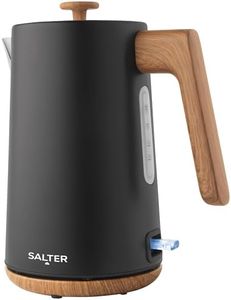 Salter EK5822BLK Toronto 1.7 L Kettle – 3KW Rapid Boil, Limescale Filter, Water Level Indicator, 360° Base, Wooden Accents, Cordless, Boil Dry Sensor & Auto Shut-Off, Otter Controller, Matt Black