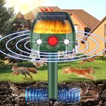 Outdoor Cat Repeller, 360° Solar Ultrasonic Animal Repellent with Flame Light, Vibrating Fox Deterrent IP66 Waterproof 5 Modes Adjustable for Dog Rabbit Deer Fox Squirrel, Cat Scarer for Garden/Yard