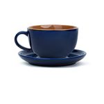 Shay Large Ceramic Coffee Cup Saucer Set, Midnight Blue, 320ml | Cappuccino Cup | Glossy Finish | Premium Porcelain | Microwave Safe (XL Cup Saucer - Midnight Blue)