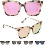 DIFF Bella Designer Square Oversized Sunglasses for Women UV400 Protection w/travel case, Cream Tortoise + Pink Mirror