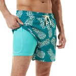 BRISIRA Mens Swim Trunks Swim Shorts for Men Quick Dry 5 inch Inseam Beach Shorts with Compression Liner Zipper Pocket