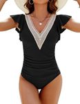 Blooming Jelly Womens Tummy Control Swimsuit One Piece Ruffle Swimwear Full Coverage Bathing Suit (Medium,Black)