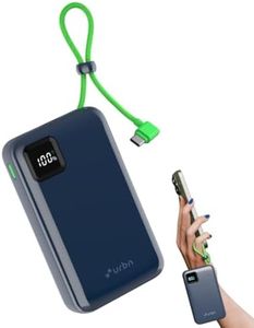 URBN 20000mAh Power Bank with Built-in Type-C Cable | 22.5W Super Fast Charging | Smart LED Display | Dual Type-C PD + USB Outputs | Pocket Size Portable Charger for Quick Charge (Blue)