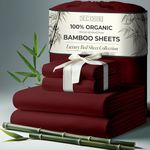 DECOLURE 100% Organic Viscose Derived from Bamboo Sheets Queen Size 4pcs - Ultra Soft & Luxuriously Cooling, 17" Deep Pocket, Double Stitching, Perfect for Hot Sleepers - Queen Bed Sheets (Burgundy)