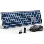 Earto K637 Wireless Keyboard and Mouse, 7 Color Backlit, Jiggler Mouse with 4 Level DPI, Type-C Rechargeable, 2.4G Keyboard Mouse with One USB Nano Receiver, for Windows/Mac OS/Laptop/PC, Dark Grey