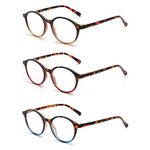 JM 3 Pack Vintage Round Reading Glasses Spring Hinge Glasses for Reader Men Women +1.25 Mix Color