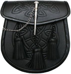 Tartanista Men's Celtic Pattern 3 Tassels Black Kilt Sporran & Belt