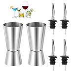 2 Pcs Spirit Measure with 4Pcs Bottle Pourers for Spirits, Shot Measures for Spirits, Alcohol Measure for Spirits, Drink Measures for Spirits, Stainless Steel Double Spirit Measures 25ml 50ml