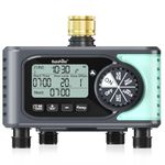 RAINPOINT 4-Outlet Water Timer with Brass Inlet, 4 Zone Programmable Automatic Irrigation Hose Sprinkler Timer with Rain Delay/Manual Mode, for Garden Lawn and Drip Irrigation