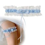 Bridal Blue Lace Wedding Garter with Ribbon Bow, Wedding Elastic Leg Ring, Blue Garters for Brides Ideal for Bride, Bachelorette Party, and Wedding Ceremony