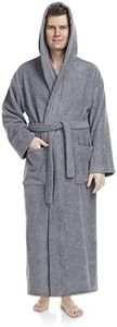 Arus Men's Bathrobe Calf or Extra Long 100% Cotton Terry Towelling (380 g/m²) Oeko-Tex® Certified with Hood, gray, XX-Large-3X-Large