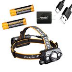 Fenix HP30R V2 3000 Lumen USB-C Rechargeable LED Headlamp, 2 X Rechargeable Batteries with EdisonBright USB Charging Adapter Bundle